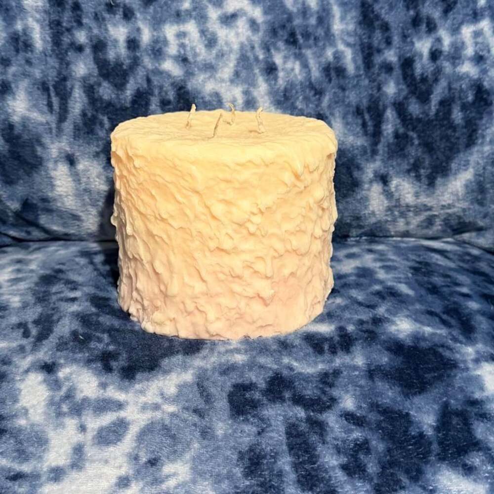 Handmade XL Cream to Pink Ombre Textured Pillar Candle